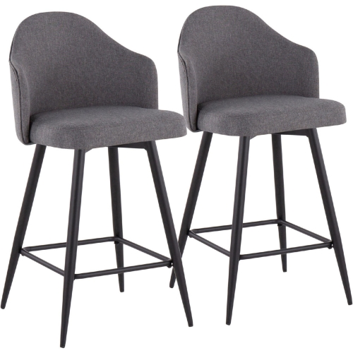 Ahoy 26" Counter Stool in Grey Fabric, Black Footrest & Black Metal (Set of 2)